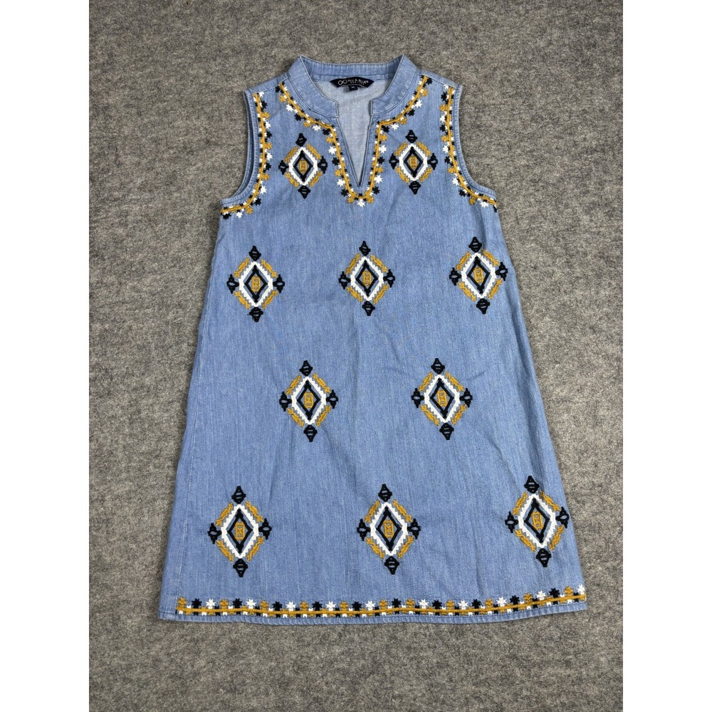 Blu‎ & Blue Demin Embroidered Dress Sleeveless Size Medium